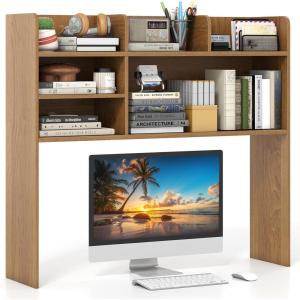 imageGiantex Desktop Bookshelf 37 Desk Hutch Dorm for Computer Up to 32 Inch Countertop Hutch w6 Storage Shelves 3Tier Desktop Organizer Display Rack Wood Desk Shelf for Home Office NaturalNatural
