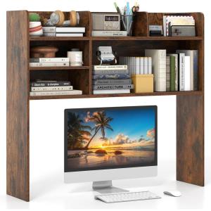 imageGiantex Desktop Bookshelf 37 Desk Hutch Dorm for Computer Up to 32 Inch Countertop Hutch w6 Storage Shelves 3Tier Desktop Organizer Display Rack Wood Desk Shelf for Home Office NaturalRustic Brown