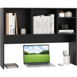 imageGiantex Desktop Bookshelf 37 Desk Hutch Dorm for Computer Up to 32 Inch Countertop Hutch w6 Storage Shelves 3Tier Desktop Organizer Display Rack Wood Desk Shelf for Home Office NaturalBlack