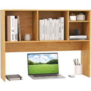imageGiantex Desktop Bookshelf 37 Desk Hutch Dorm for Computer Up to 32 Inch Countertop Hutch w6 Storage Shelves 3Tier Desktop Organizer Display Rack Wood Desk Shelf for Home Office NaturalBurlywood