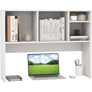 imageGiantex Desktop Bookshelf 37 Desk Hutch Dorm for Computer Up to 32 Inch Countertop Hutch w6 Storage Shelves 3Tier Desktop Organizer Display Rack Wood Desk Shelf for Home Office NaturalWhite