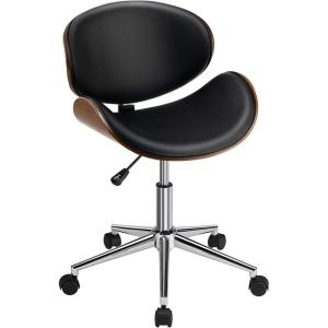 imageGiantex MidCentury Home Desk Chair Faux Leather Armless Office Chair wCurved Bentwood Seat amp Height AdjustableErgonomic Modern Rolling Swivel Computer Chair Study Room Office BedroomBlackBlack