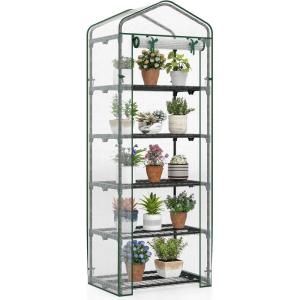 imageGiantex Mini Greenhouse Indoor Outdoor 69 x 48 x 75 Portable Plant Grow House with 5 Tier Shelves PE Cover RollUp Zipper Door Rustproof ElectorCoating Metal Frame for Patio Balcony GardenWhite