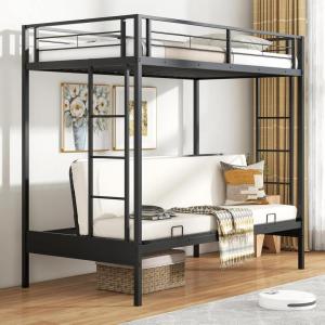 imageGiantex Twin Over Twin Futon Bunk Bed Convertible Metal Bunk Bed with Futon Frame 2 Ladders amp Safety Guardrails Heavy Duty Sofa Couch Beds with UnderBed Space for Kids Teens Adults Black