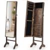 imageCHARMAID Jewelry Organizer with Full Length Mirror Standing Jewelry Armoire Cabinet with Lockable Door and 2 Keys Stand up Jewelry Box Mirror with Jewelry Storage Rustic BrownRustic Brown