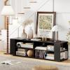 imageGianetx Modern TV Stand for TVs up to 65 Inch Wooden Entertainment Center w 4 Storage Cubbies Side Shelves w 5 Raised Feet Media TV Console Table for Living Room NaturalBlack