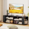 imageGianetx Modern TV Stand for TVs up to 65 Inch Wooden Entertainment Center w 4 Storage Cubbies Side Shelves w 5 Raised Feet Media TV Console Table for Living Room NaturalBlack