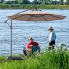 imageGiantex 10ft Offset Patio Umbrella Beige Outdoor Hanging Market Umbrella with Crank amp Cross Base Easy Tilt Adjustment 96 Sunlight ProtectionTan