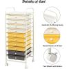 imageGiantex 15 Drawer Rolling Cart with Drawers Storage Organizer Cart for Classroom Office School Teacher Mobile Drawer Cart for Tools Crafts Small Printer Paper PastelBeigeYellowGrey