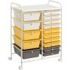 imageGiantex 15 Drawer Rolling Cart with Drawers Storage Organizer Cart for Classroom Office School Teacher Mobile Drawer Cart for Tools Crafts Small Printer Paper PastelBeigeYellowGrey