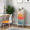 imageGiantex 15 Drawer Rolling Cart with Drawers Storage Organizer Cart for Classroom Office School Teacher Mobile Drawer Cart for Tools Crafts Small Printer Paper PastelMacaron Multicolor