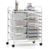imageGiantex 15 Drawer Rolling Cart with Drawers Storage Organizer Cart for Classroom Office School Teacher Mobile Drawer Cart for Tools Crafts Small Printer Paper PastelClear