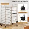imageGiantex 15 Drawer Rolling Cart with Drawers Storage Organizer Cart for Classroom Office School Teacher Mobile Drawer Cart for Tools Crafts Small Printer Paper PastelIvory