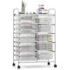 imageGiantex 15 Drawer Rolling Cart with Drawers Storage Organizer Cart for Classroom Office School Teacher Mobile Drawer Cart for Tools Crafts Small Printer Paper PastelClear