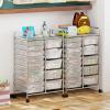 imageGiantex 15 Drawer Rolling Cart with Drawers Storage Organizer Cart for Classroom Office School Teacher Mobile Drawer Cart for Tools Crafts Small Printer Paper PastelClear