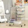 imageGiantex 15 Drawer Rolling Cart with Drawers Storage Organizer Cart for Classroom Office School Teacher Mobile Drawer Cart for Tools Crafts Small Printer Paper PastelClear