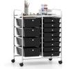 imageGiantex 15 Drawer Rolling Cart with Drawers Storage Organizer Cart for Classroom Office School Teacher Mobile Drawer Cart for Tools Crafts Small Printer Paper PastelBlack