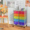 imageGiantex 15 Drawer Rolling Cart with Drawers Storage Organizer Cart for Classroom Office School Teacher Mobile Drawer Cart for Tools Crafts Small Printer Paper PastelRedOrangeGreenBluePurple