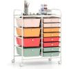 imageGiantex 15 Drawer Rolling Cart with Drawers Storage Organizer Cart for Classroom Office School Teacher Mobile Drawer Cart for Tools Crafts Small Printer Paper PastelMacaron Multicolor