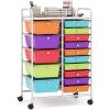 imageGiantex 15 Drawer Rolling Cart with Drawers Storage Organizer Cart for Classroom Office School Teacher Mobile Drawer Cart for Tools Crafts Small Printer Paper PastelMulticolor