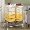 imageGiantex 15 Drawer Rolling Cart with Drawers Storage Organizer Cart for Classroom Office School Teacher Mobile Drawer Cart for Tools Crafts Small Printer Paper PastelBeigeYellowGrey