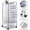 imageGiantex 15 Drawer Rolling Cart with Drawers Storage Organizer Cart for Classroom Office School Teacher Mobile Drawer Cart for Tools Crafts Small Printer Paper PastelClear