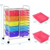 imageGiantex 15 Drawer Rolling Cart with Drawers Storage Organizer Cart for Classroom Office School Teacher Mobile Drawer Cart for Tools Crafts Small Printer Paper PastelRedOrangeGreenBluePurple