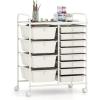 imageGiantex 15 Drawer Rolling Cart with Drawers Storage Organizer Cart for Classroom Office School Teacher Mobile Drawer Cart for Tools Crafts Small Printer Paper PastelIvory