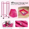 imageGiantex 15 Drawer Rolling Cart with Drawers Storage Organizer Cart for Classroom Office School Teacher Mobile Drawer Cart for Tools Crafts Small Printer Paper PastelHot Pink