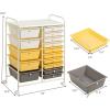 imageGiantex 15 Drawer Rolling Cart with Drawers Storage Organizer Cart for Classroom Office School Teacher Mobile Drawer Cart for Tools Crafts Small Printer Paper PastelBeigeYellowGrey
