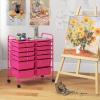 imageGiantex 6 Storage Drawer Cart Rolling Organizer Cart for Tools Scrapbook Paper Home Office School Multipurpose Mobile Utility Cart IvoryHot Pink
