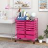 imageGiantex 6 Storage Drawer Cart Rolling Organizer Cart for Tools Scrapbook Paper Home Office School Multipurpose Mobile Utility Cart IvoryHot Pink