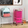 imageGiantex 6 Storage Drawer Cart Rolling Organizer Cart for Tools Scrapbook Paper Home Office School Multipurpose Mobile Utility Cart IvoryHot Pink