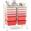 imageGiantex 6 Storage Drawer Cart Rolling Organizer Cart for Tools Scrapbook Paper Home Office School Multipurpose Mobile Utility Cart IvoryPink Gradient