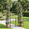 imageGiantex 87 Metal Garden Arbor with Lockable Gate and Planter Shelves Outdoor Arch Trellis for Climbing Plants Decorative Wedding Ceremony Backdrop for Patio Pathway Backyard Black
