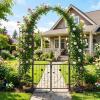 imageGiantex 87 Metal Garden Arbor with Lockable Gate and Planter Shelves Outdoor Arch Trellis for Climbing Plants Decorative Wedding Ceremony Backdrop for Patio Pathway Backyard Black