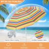 imageGiantex Beach Umbrella with Cup Holder Table and Sandbag Portable Outdoor Sunshade Umbrella with Carry Bag Tilt Design Sand Anchor Windproof Ventilated for Beach Patio TripOrange Strip