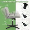 imageGiantex Criss Cross Chair Armless Cross Legged Office Chair Faux Fur Adjustable Swivel Ergonomic Desk Seat No Wheels Modern Wide Makeup Task Vanity Chair for Home EspressoLight Gray