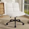 imageGiantex Criss Cross Chair Armless Cross Legged Office Chair Faux Fur Adjustable Swivel Ergonomic Desk Seat No Wheels Modern Wide Makeup Task Vanity Chair for Home EspressoBeige