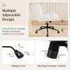 imageGiantex Criss Cross Chair Armless Cross Legged Office Chair Faux Fur Adjustable Swivel Ergonomic Desk Seat No Wheels Modern Wide Makeup Task Vanity Chair for Home EspressoBeige