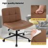 imageGiantex Criss Cross Chair with Wheels PU Leather Cross Legged Office Chair HeightAdjustable Swivel Vanity Chair with UShaped Seat Armless Wide Desk Chair for Home Office Make Up Brown