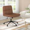 imageGiantex Criss Cross Chair with Wheels PU Leather Cross Legged Office Chair HeightAdjustable Swivel Vanity Chair with UShaped Seat Armless Wide Desk Chair for Home Office Make Up Brown