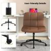 imageGiantex Criss Cross Chair with Wheels PU Leather Cross Legged Office Chair HeightAdjustable Swivel Vanity Chair with UShaped Seat Armless Wide Desk Chair for Home Office Make Up Brown