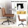 imageGiantex Criss Cross Chair with Wheels PU Leather Cross Legged Office Chair HeightAdjustable Swivel Vanity Chair with UShaped Seat Armless Wide Desk Chair for Home Office Make Up Brown