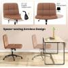imageGiantex Criss Cross Chair with Wheels PU Leather Cross Legged Office Chair HeightAdjustable Swivel Vanity Chair with UShaped Seat Armless Wide Desk Chair for Home Office Make Up Brown