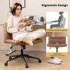 imageGiantex Criss Cross Chair with Wheels PU Leather Cross Legged Office Chair HeightAdjustable Swivel Vanity Chair with UShaped Seat Armless Wide Desk Chair for Home Office Make Up Brown