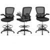 imageGiantex Ergonomic Drafting Chair Tall Office Chair with FlipUp Armrests Footrest Ring Height Adjustable Executive Task Chair Mesh Computer Standing Desk Chair Lumbar Support for Home Office GrayBlack