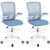 imageGiantex Ergonomic Drafting Chair Tall Office Chair with FlipUp Armrests Footrest Ring Height Adjustable Executive Task Chair Mesh Computer Standing Desk Chair Lumbar Support for Home Office GrayBlue