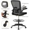 imageGiantex Ergonomic Drafting Chair Tall Office Chair with FlipUp Armrests Footrest Ring Height Adjustable Executive Task Chair Mesh Computer Standing Desk Chair Lumbar Support for Home Office GrayBlack