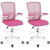 imageGiantex Ergonomic Drafting Chair Tall Office Chair with FlipUp Armrests Footrest Ring Height Adjustable Executive Task Chair Mesh Computer Standing Desk Chair Lumbar Support for Home Office GrayPink